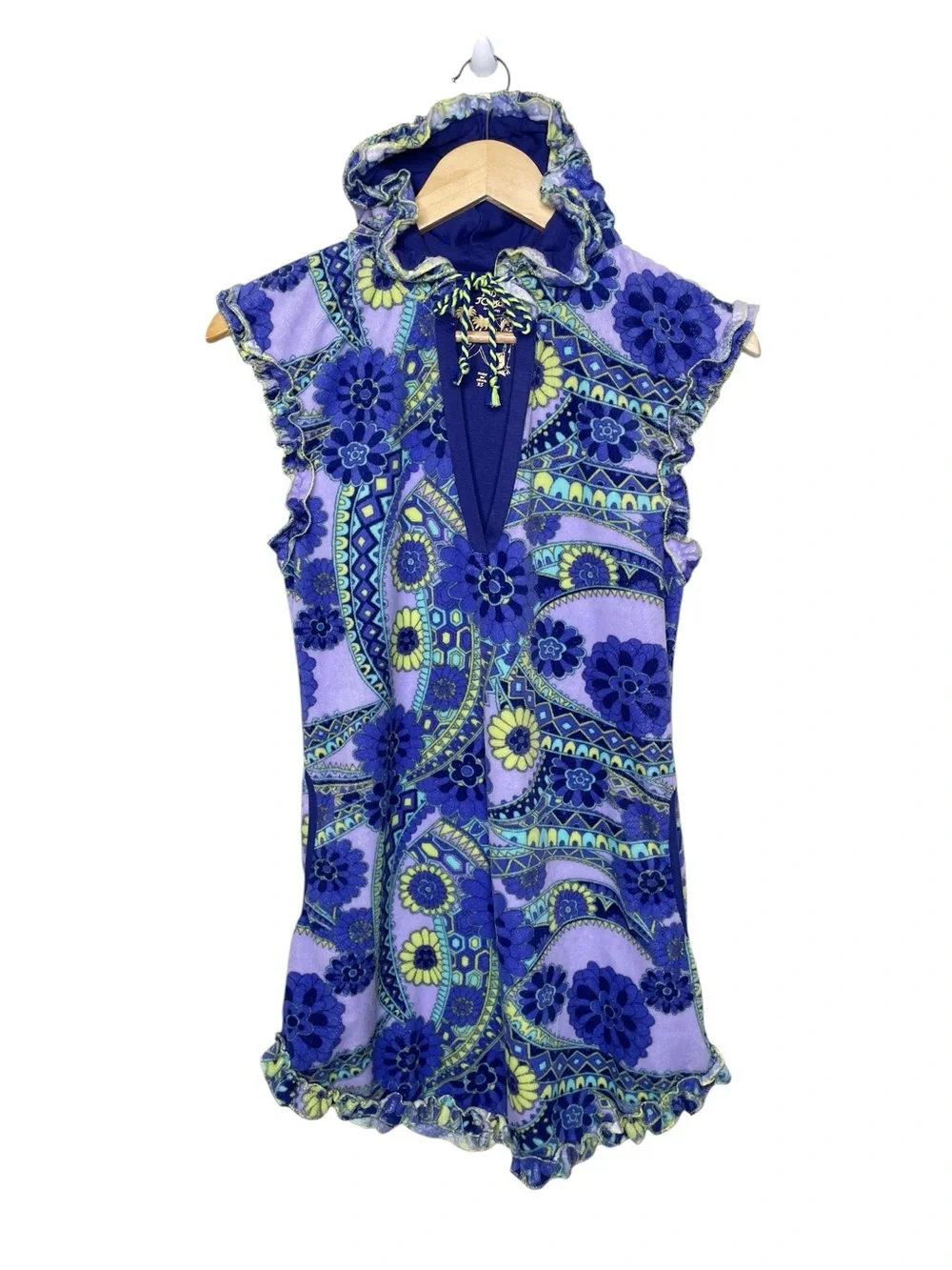 Betsey Johnson Paisley Terry Cloth Hooded Swim Cover Up Dress